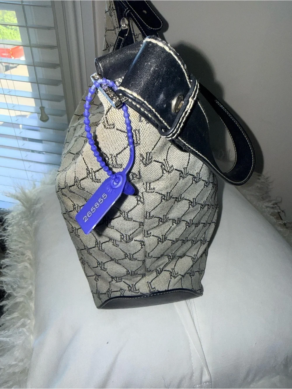 Vintage Lauren Ralph Lauren Gray Monogram Hobo Shoulder Bag